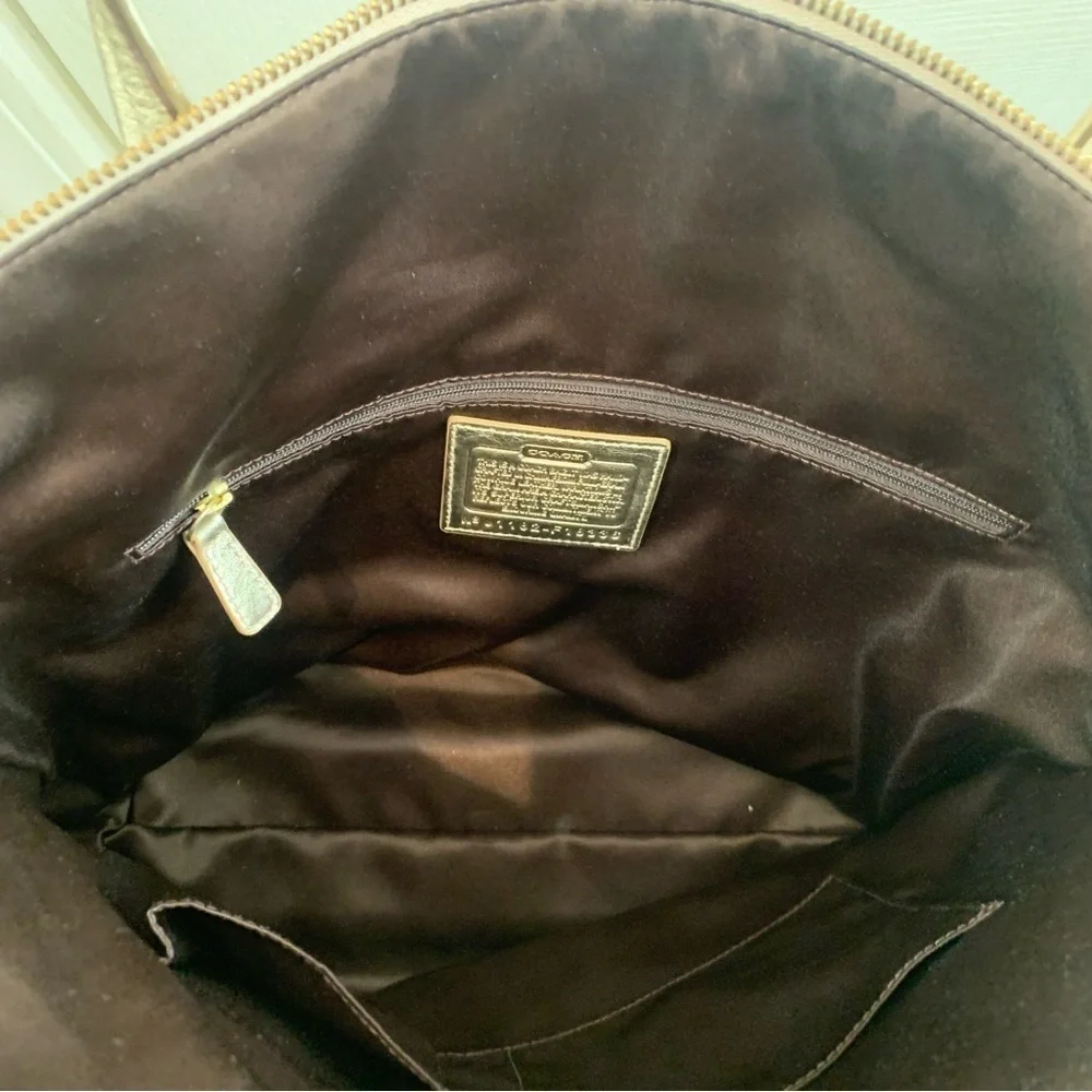 COACH Laura Leather Signature Print Tote Shoulder Bag Metallic Gold - Picture 14 of 16